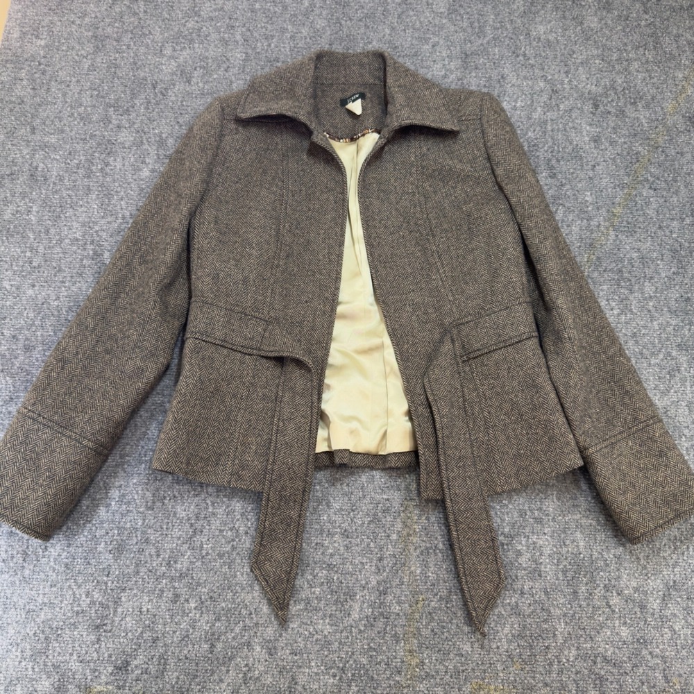 J.Crew Robert Noble Wool Herringbone Belted Blazer Jacket Brown Size 4